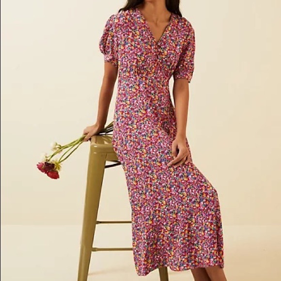 M\u0026S X Ghost | Dresses | Ms X Ghost Floral Vneck Puff Sleeve Midi Tea Dress  Nwt | Poshmark
